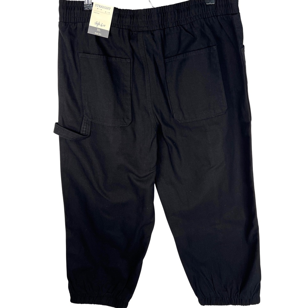 Style & Co Women Black Utility Crop Pants XL Mid Rise Straight Cotton Drawstring - Picture 2 of 8
